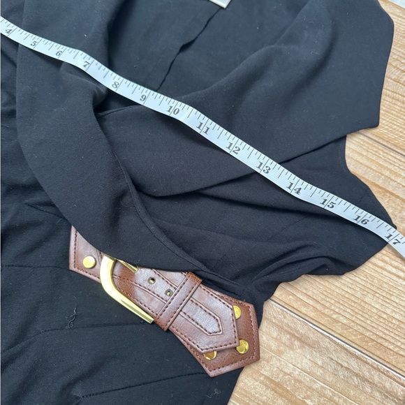 Cache Black Draped Sleeveless Dress with Brown Belt Accent - Picture 6 of 6